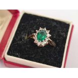 9ct OVAL DRESS RING WITH GREEN & WHITE STONES, 2.