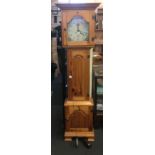 PINE LONG CASED CLOCK WITH A REPRODUCTION DIAL BY WEBB OF FROME