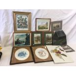 BOX OF ASSORTED PAINTINGS: A VIEW OF A BARN ON SLATE PANEL, STILL LIFE OF FLOWERS,