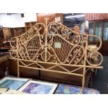 DECORATIVE RATTAN CARVER STYLE CHAIR WITH HEART SHAPED BACK & A MATCHING DOUBLE HEADBOARD