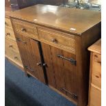 NARROW MODERN OAK SIDEBOARD WITH CUPBOARD & 2 DRAWERS,