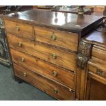 EDWARDIAN INLAID MAHOGANY CHEST OF 3 LONG & 2 SHORT DRAWERS WITH BRASS DROP HANDLES,