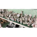 SHELF OF APPROX 50 VARIOUS MINIATURE CRESTED WARE PIECES