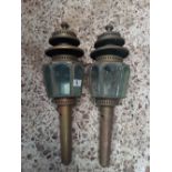 2 BRASS & GLASS CARRIAGE LAMPS,