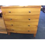 MODERN PINE BOW FRONTED CHEST OF 4 LONG DRAWERS,