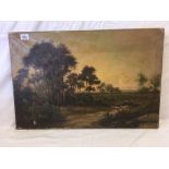 OIL PAINTING ON CANVAS. "ASHTEAD WOODS, SURREY" SIGNED. J.M. DUCKER 1930 ALSO DETAILS TO REVERSE.
