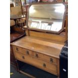 OAK DRESSING TABLE WITH TILTING BEVELLED EDGE MIRROR & 3 DRAWERS