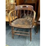 OAK BENTWOOD CARVER CHAIR WITH WOODEN SEAT