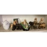 SHELF OF VARIOUS ANIMAL RELATED ORNAMENTS ETC