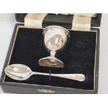 SILVER EGG CUP & SPOON IN PRESENTATION BOX,