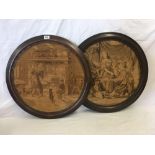 PAIR OF 1920'S CIRCULAR OAK FRAMED EMBROIDERED PICTURES