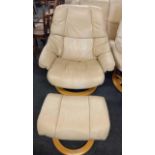 EKORNES SWEDISH RECLINING & REVOLVING ARMCHAIR WITH MATCHING FOOT REST