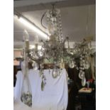 GLASS 6 BRANCH CHANDELIER WITH MANY DROPLETS,