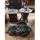 3 HEAVY METAL INCENSE BURNERS OR GARDEN LIGHTS,