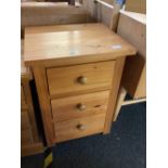 STRIPPED PINE BEDSIDE CHEST OF 3 DRAWERS
