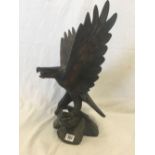 CARVED WOODEN GOLDEN EAGLE WITH WINGS OUT SPREAD,