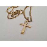 GOLD CROSS MARKED 9ct ON A METAL CHAIN MARKED JG, 7.