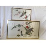 LARGE CHINESE SILK EMBROIDERED PICTURE OF BIRDS & A SIMILAR SMALLER ONE