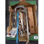 SMALL CARTON OF MISC HAND TOOLS, SPANNERS,