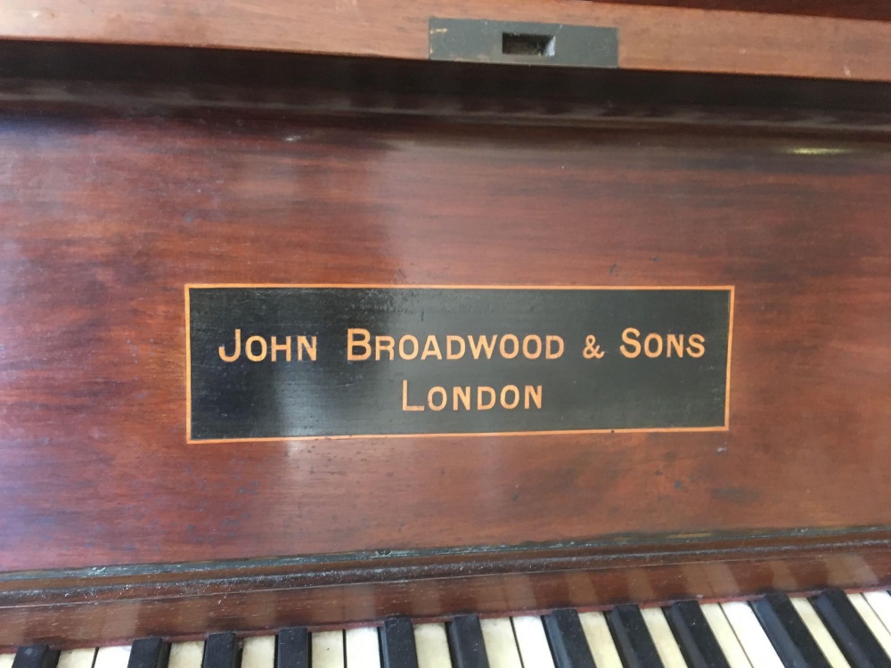 LATE VICTORIAN MAHOGANY UPRIGHT PIANO WITH BRASS CANDLESTICKS BY JOHN BROADWOOD & SONS (WITHDRAWN) - Image 2 of 5