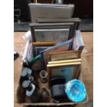 CARTON WITH MISC PICTURE FRAMES, PAIR OF BINOCULARS,