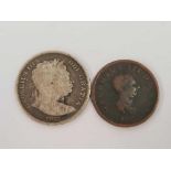 1806 GEORGE III HALF PENNY & 1817 HALF CROWN