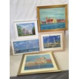 QTY OF 5 MODERN FRAMED OIL & ACRYLIC PAINTINGS BY PAUL DONNELLY