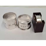 3 SILVER NAPKIN RINGS, 1 IN PRESENTATION BOX,