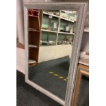 LARGE RECTANGULAR BEVELLED EDGE MIRROR WITH LIMED GREY FRAME,