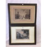 ANTIQUE ENGRAVING ENTITLED "OLD APPROACH TO MAGDALEN COLLEGE" TOGETHER WITH ANOTHER PRINT "CARFAX