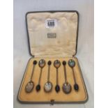 A SET OF 6 SILVER BEAN TOP COFFEE SPOONS IN HARRODS BOX,