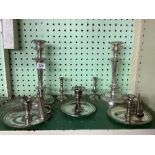 LARGE PAIR OF WHITE METAL CANDLESTICKS,