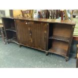 MODERN MAHOGANY UNIT WITH CUPBOARD & SHELVING,
