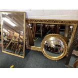 2 GILT FRAMED BEVELLED EDGE MIRROR & A CIRCULAR GILT FRAME CONVEX MIRROR