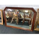 MAHOGANY FRAMED OVER MANTLE MIRROR,