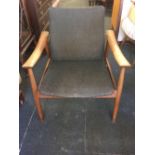 VINTAGE TEAK UPHOLSTERED ARMCHAIR BY FRANCE & SON,