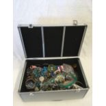 ALUMINIUM CASE WITH COSTUME JEWELLERY,