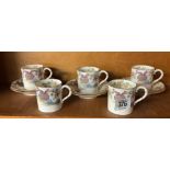 5 DECORATIVE ROYAL WORCESTER COFFEE CUPS WITH 6 SAUCERS