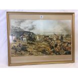 19THC COLOURED PRINT OF A BATTLE SCENE, INDISTINCTLY SIGNED & DATED 1883,