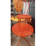 ROUND RED PAINTED PATIO TABLE WITH 2 CHAIRS