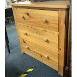 STRIPPED PINE CHEST OF 3 LONG DRAWERS,