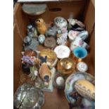 2 CARTONS OF MISC CHINAWARE INCL; BIRD FIGURINES, CUPS & SAUCERS BY COLCLOUGH,