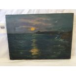 UNFRAMED OIL PAINTING ON CANVAS, ENTITLED “SUNSET OVER RAME HEAD”.