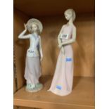 2 TALL LLADRO FIGURINES OF LADIES WITH BOXES