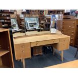 VINTAGE PLYWOOD DRESSING TABLE WITH ADJUSTABLE TRIPLE MIRROR TO BACK,
