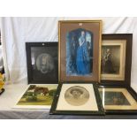 ARCHED TOP COLOUR PRINT OF A LADY IN A BLUE DRESS AND OVAL VICTORIAN PHOTOGRAPH PORTRAIT OF A YOUNG