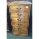 YEW WOOD EFFECT FILING CABINET WITH BRASS DROP HANDLES
