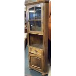 STRESSED OAK CORNER DISPLAY CABINET,