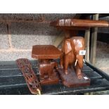 2 WOODEN ELEPHANT STANDS & A WOODEN SWAT