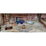 SHELF OF MISC GLASSWARE INCL; SHIP IN BOTTLE OF MARY ROSE, GLASS PAPERWEIGHT,